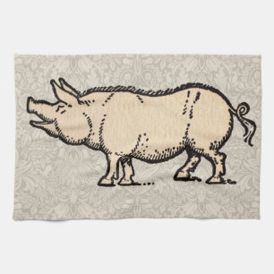 Gris Antik Gris Söt Vintage Illustration Kökshandduk