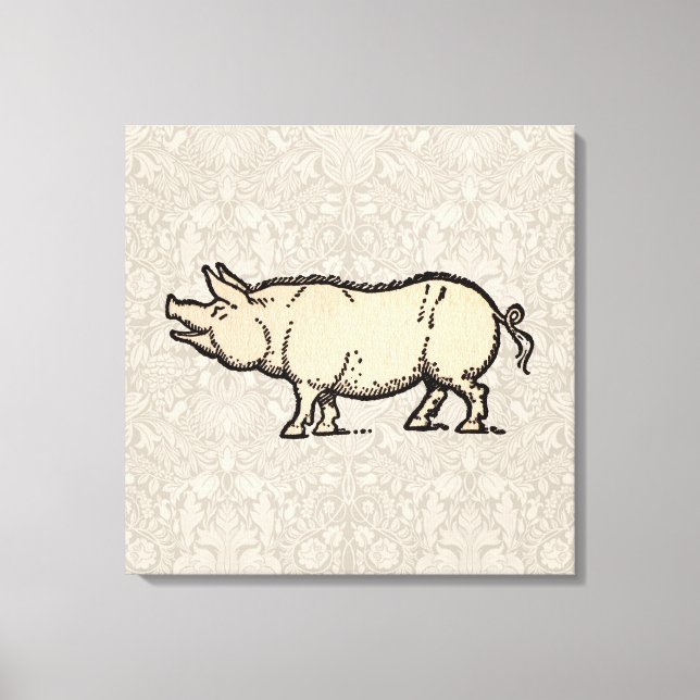 Gris Antique Piggy Cute Vintage Illustration Canvastryck (Framsida)