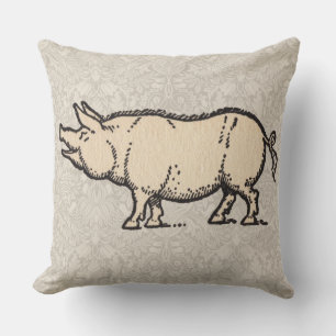 Gris Antique Piggy Cute Vintage Illustration Kudde