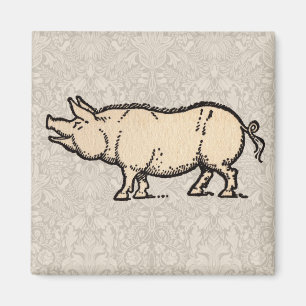 Gris Antique Piggy Cute Vintage Illustration Magnet