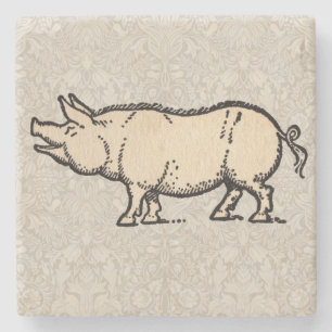 Gris Antique Piggy Cute Vintage Illustration Stenunderlägg