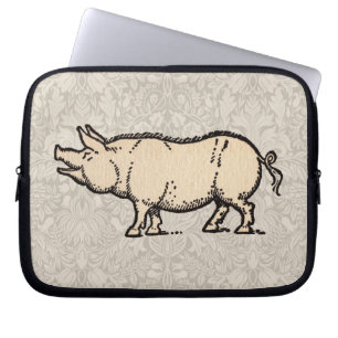 Gris Antique Piggy Cute Vintage Laptop Sleeve