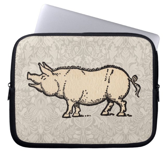 Gris Antique Piggy Cute Vintage Laptop Sleeve (Framsidan)