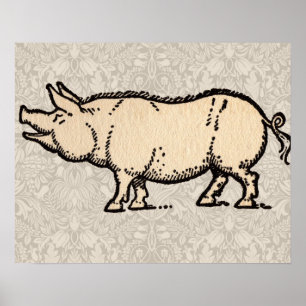 Gris Antique Piggy Cute Vintage Poster