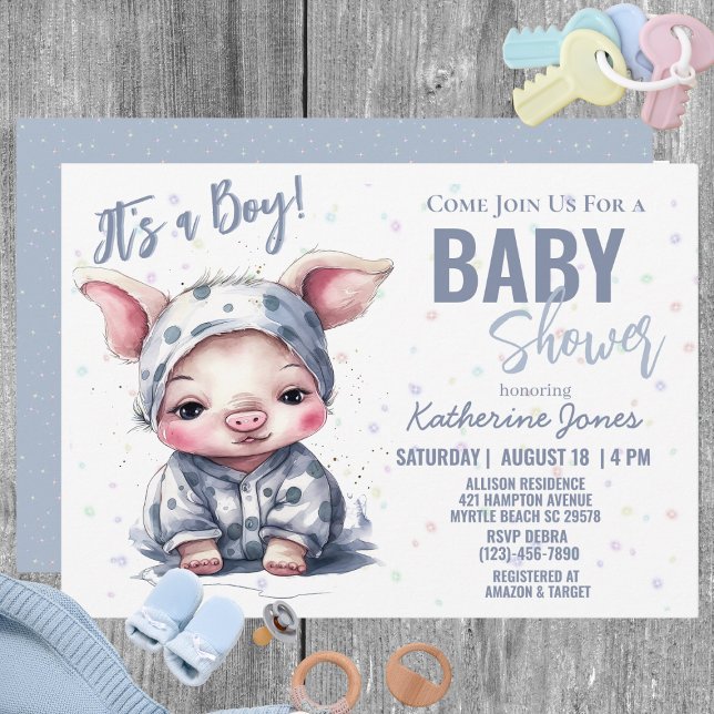 Gris Baby Shower Dusty Blue Boy Farm Inbjudningar (Skapare uppladdad)