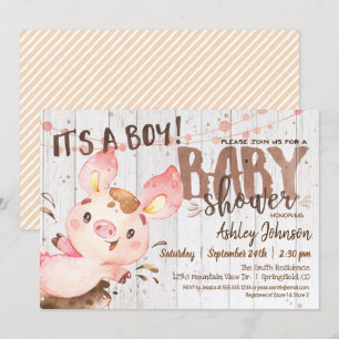Gris Baby Shower-inbjudan, Boy, Farm Inbjudningar