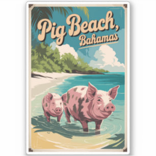 Gris Beach Bahamas Travel Art Vintage Klistermärken
