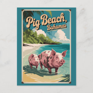 Gris Beach Bahamas Travel Art Vintage Vykort