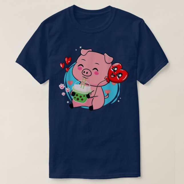 Gris Boba Tea Bubble Tea Kawaii Anime Japansk Neko T Shirt (Design framsida)