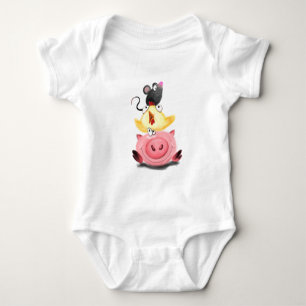Gris Chicken och Mouse Friends Funny Baby Bodydräk T Shirt