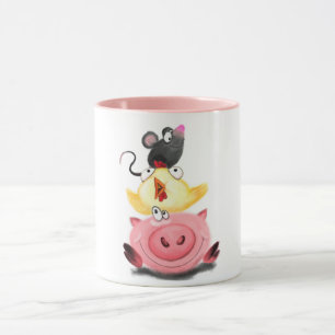 Gris Chicken och Mouse Friends Funny Mug Mugg