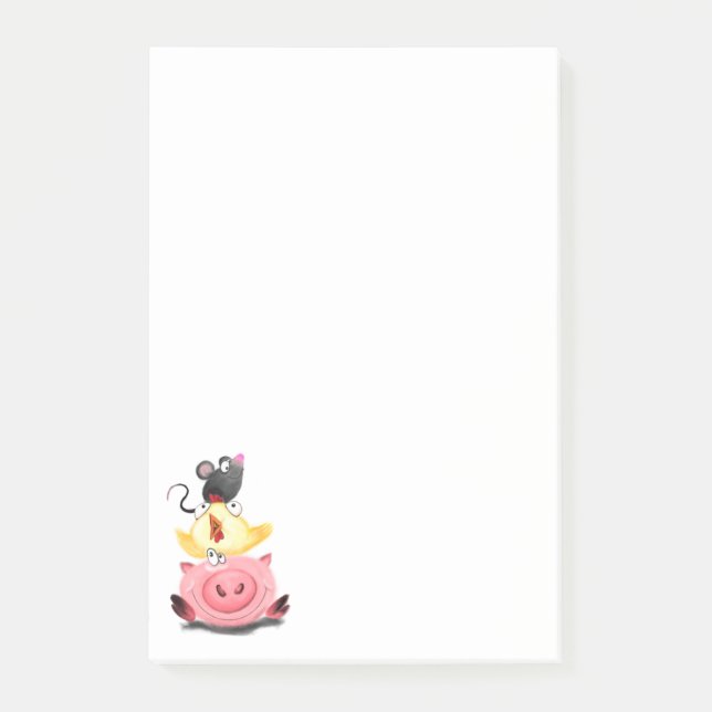 Gris Chicken och Mouse Friends Funny Sticky Notes Post-it Block (Framsida)