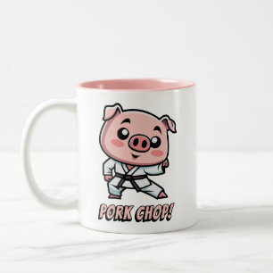 Gris Chop! Cute Tecknad Gris Pun Två-Tonad Mugg
