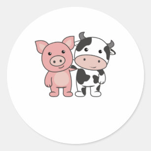 Gris Cow Piggy Cute Boskap Runt Klistermärke