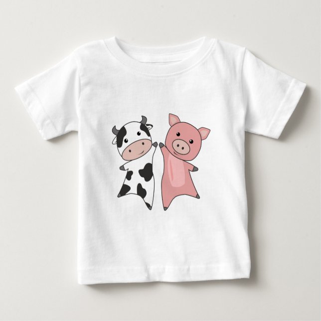 Gris Cow Piggy Cute Boskap T-Shirt (Framsida)