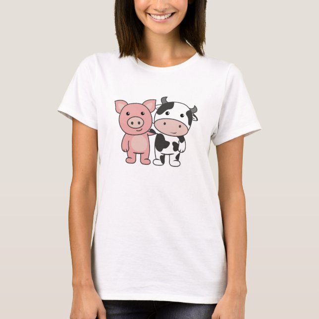 Gris Cow Piggy Cute Boskap T Shirt (Framsida)