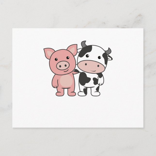 Gris Cow Piggy Cute Boskap Vykort (Framsida)