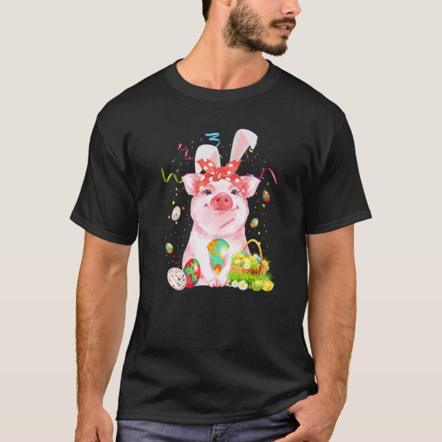 Gris Egg Hunting Basket Påskhare Vår Påsk T Shirt (Framsida)