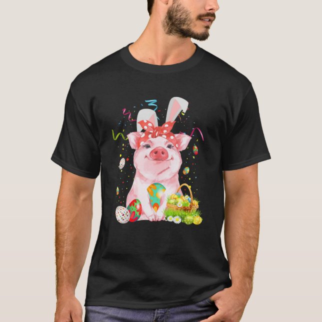 Gris Egg Hunting Basket Påskhare Vår Påsk T Shirt (Framsida)