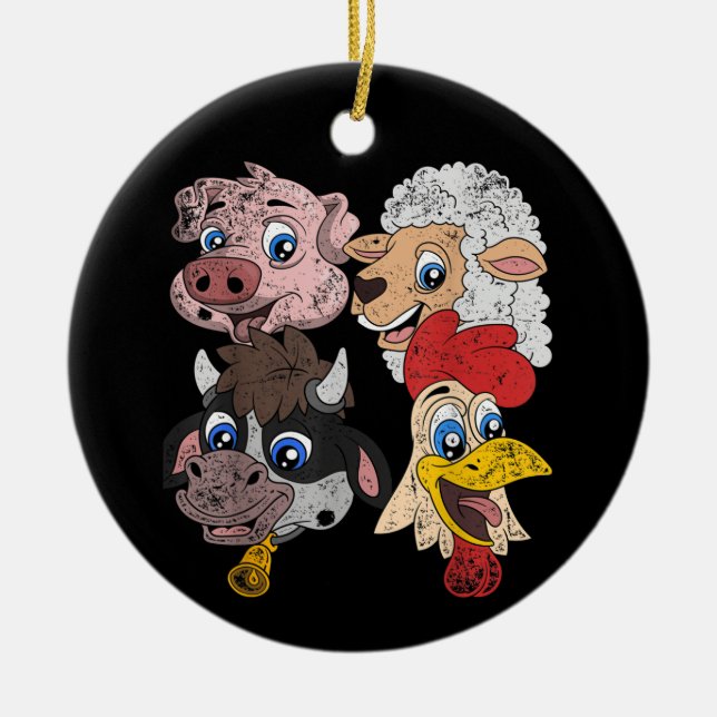 Gris får Kow Chicken Kids Småbarn Funny Farm Squ Julgransprydnad Keramik (Framsidan)