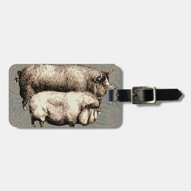 Gris Farm Land Antique Illustration Art Bagagebricka (Horisontell Framsida)