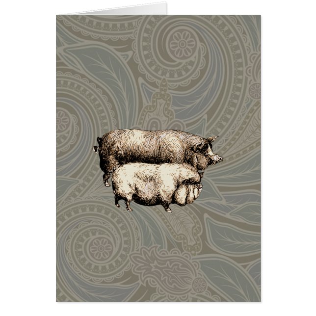 Gris Farm Land Antique Illustration Art Hälsningskort (Framsidan)