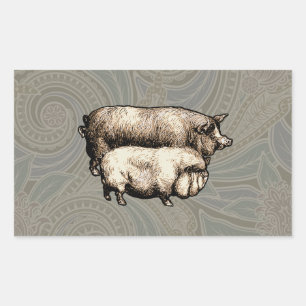 Gris Farm Land Antique Illustration Art Rektangulärt Klistermärke
