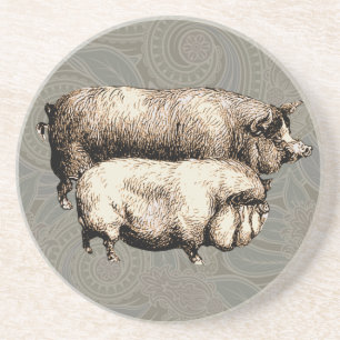 Gris Farm Land Antique Illustration Art Underlägg