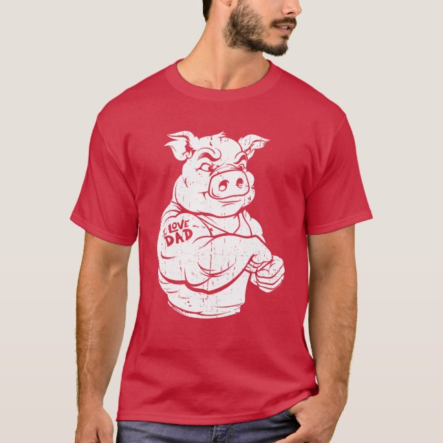Gris Fläsk Biceps tatuering Jag älskar pappa prese T Shirt (Framsida)