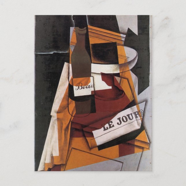 Gris - Flaska, dagstidning och fruktBowl Vykort (Framsida)