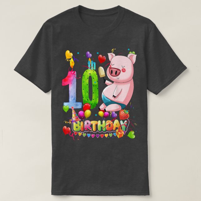 Gris Födelsedagsfest 10-årig pojke 9:e Gris Birthd T Shirt (Design framsida)
