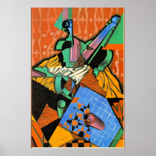 Gris - Fotografi av violin och Checkerboard Poster
