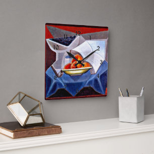 Gris - Frukt och Bok Fyrkantig Klocka