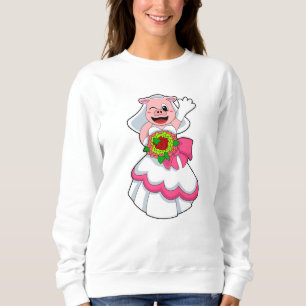 Gris i bröllopsklänning & bukett blommor t shirt