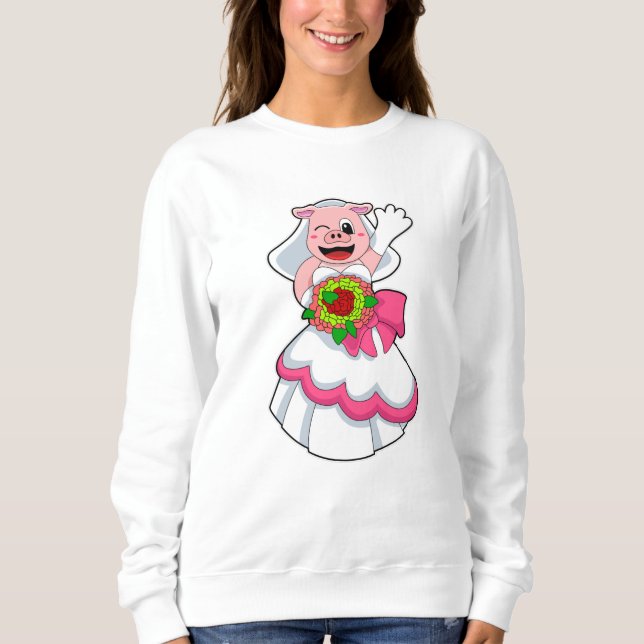 Gris i bröllopsklänning & bukett blommor t shirt (Framsida)