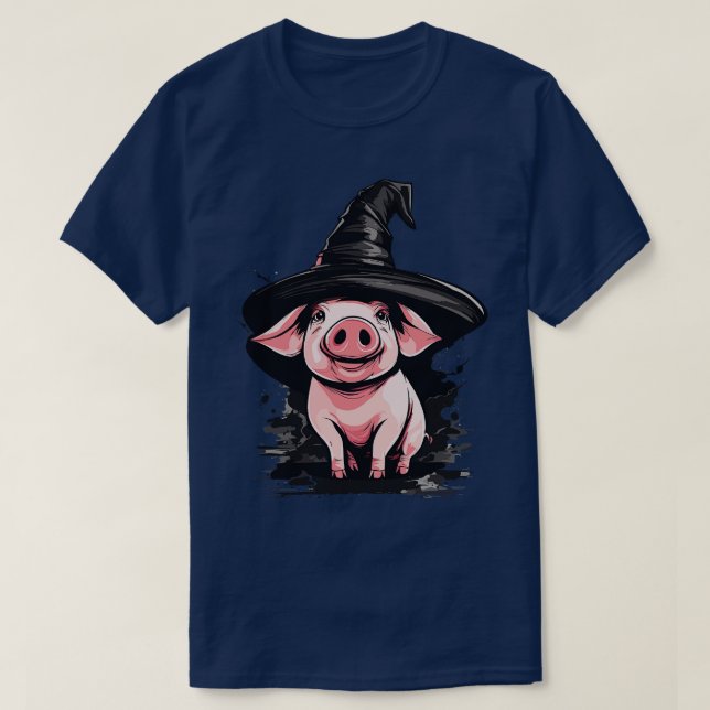 Gris i en häxhatt halloween piggy t shirt (Design framsida)