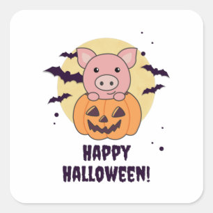 Gris i Pumpkin Sweet Grisar Happy halloween Fyrkantigt Klistermärke