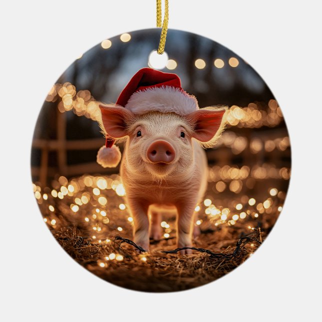 Gris i Santa Hat Julgransprydnad Keramik (Framsidan)
