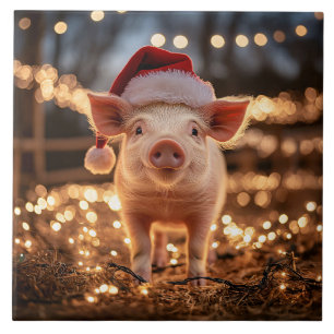 Gris i Santa Hat Kakelplatta