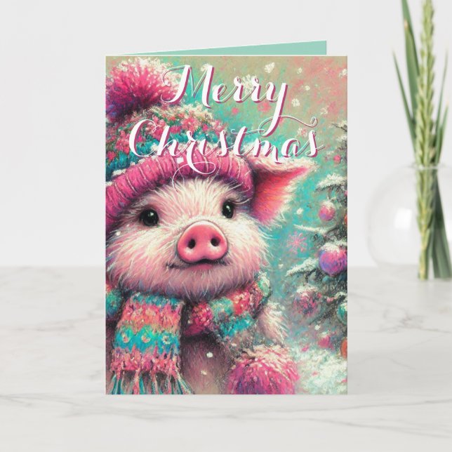Gris i Scarf Snöflingor Personlig jul Kort (Framsida)