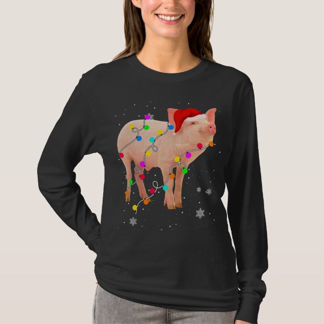 Gris jul Ljus Funny Julafton Santa Hat Animals T Shirt (Framsida)