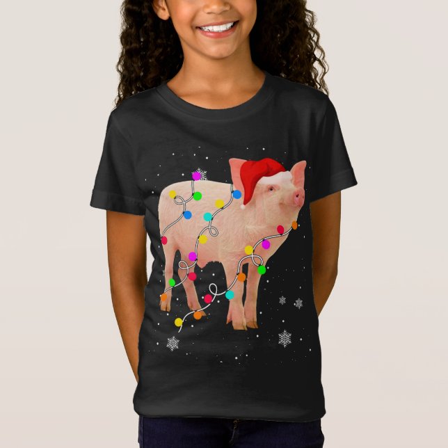 Gris jul Ljus Funny Julafton Santa Hat Animals T Shirt (Framsida)