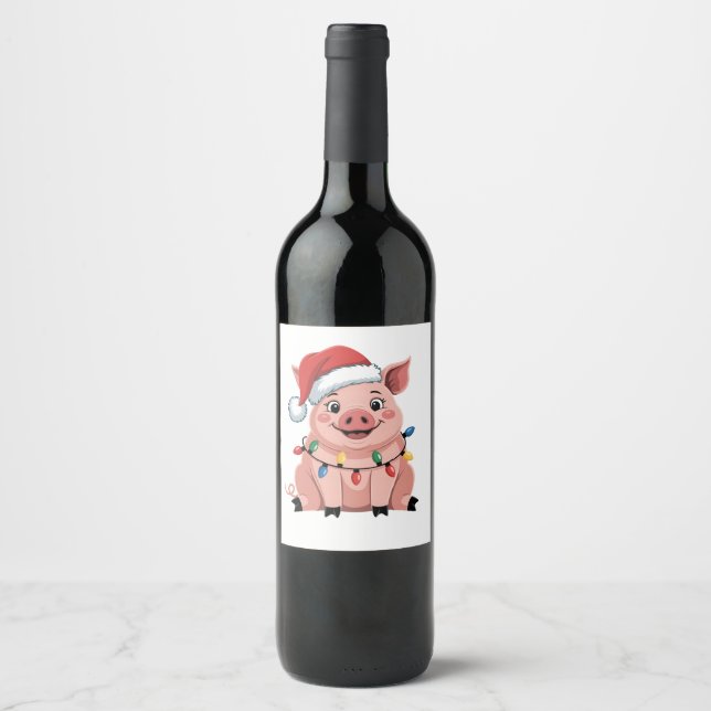 Gris jul Santa mössa jul Xmas Pigmass Vinflaska Etikett (Framsida)
