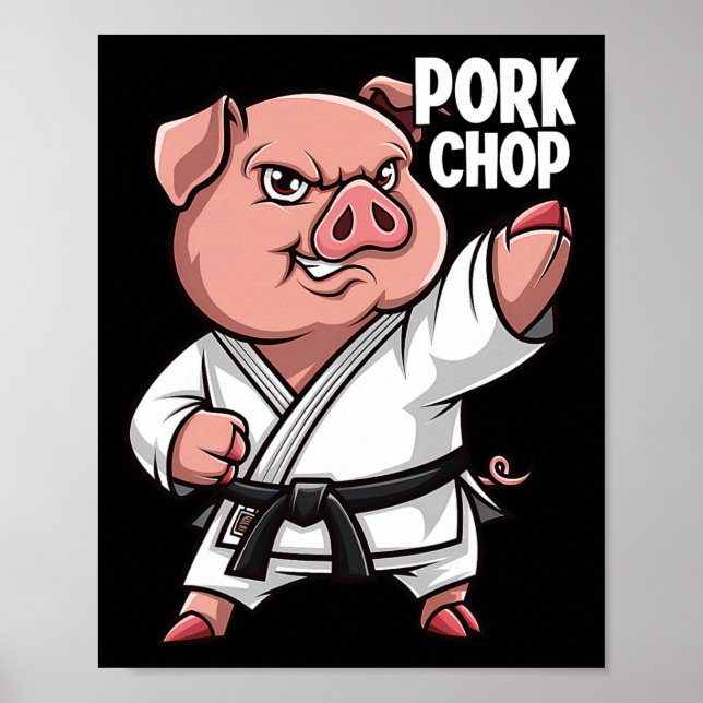 Gris Karate Pork Chop Rolig Gris Svinsvin Puns Män Poster (Framsidan)