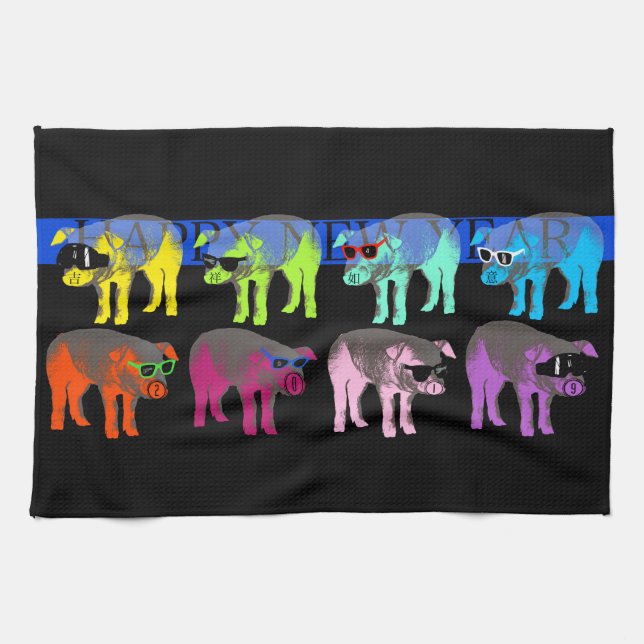 Gris Kinesiskt nyår 2019: Pop H Kitchen Towel Kökshandduk (Horisontell)