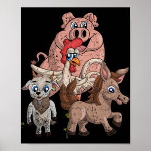 Gris Kyckling Get Häst Bondgård Squad Barn Present Poster