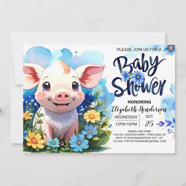 Gris Land Farm Charm Blue Baby Shower Inbjudningar (Framsida)