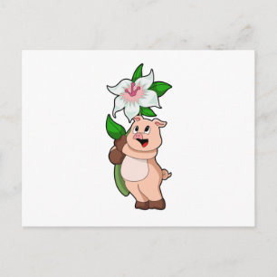 Gris med blomman lilja vykort