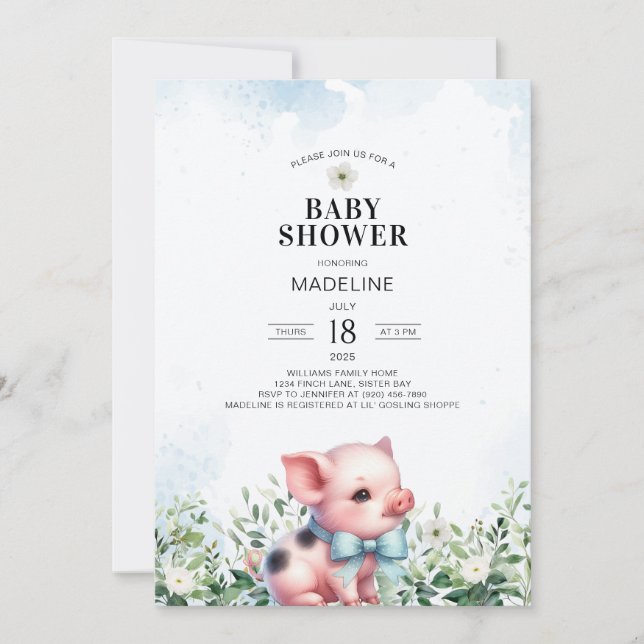 Gris med Bow Blue Boy Baby Shower-inbjudan Inbjudningar (Framsida)