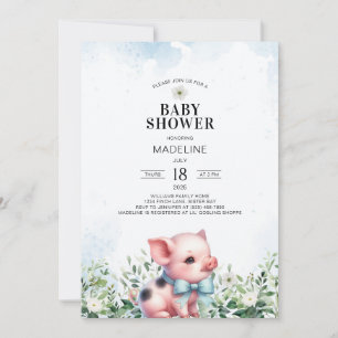 Gris med Bow Blue Boy Baby Shower-inbjudan Inbjudningar